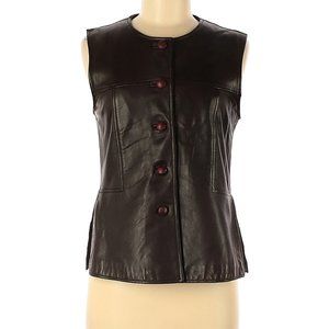 Rem Garson 100%Leather Vest Blk/Brownish w/ burg/brown buttons Size M Final pric
